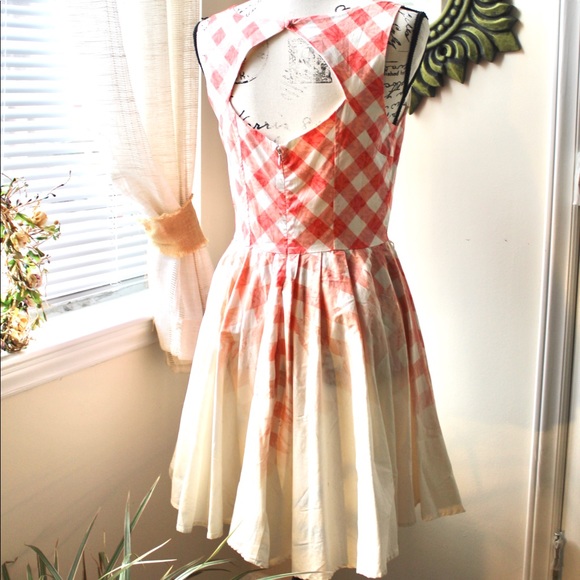 🦑🦑Coral checkered pattern Lauren Conrad dress - Picture 2 of 5